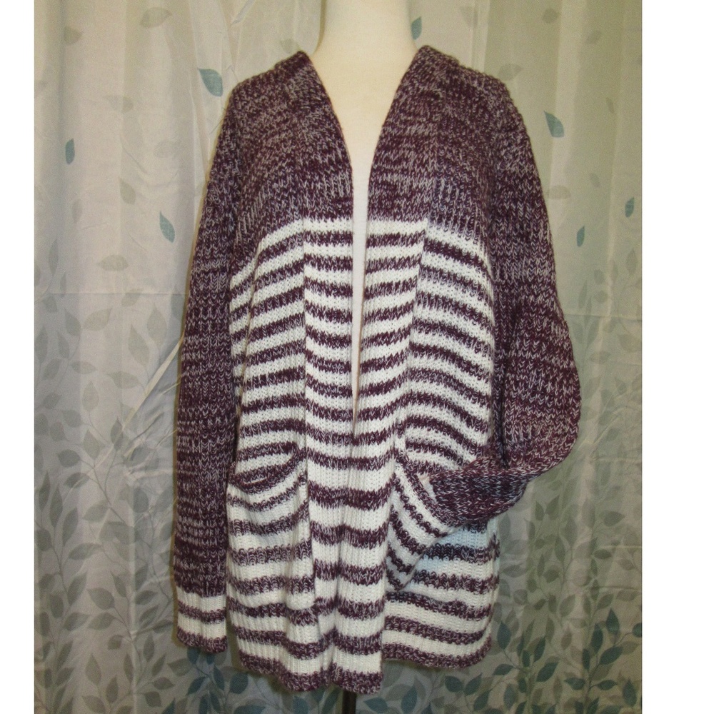 Fresh Maroon and White Striped Cardigan